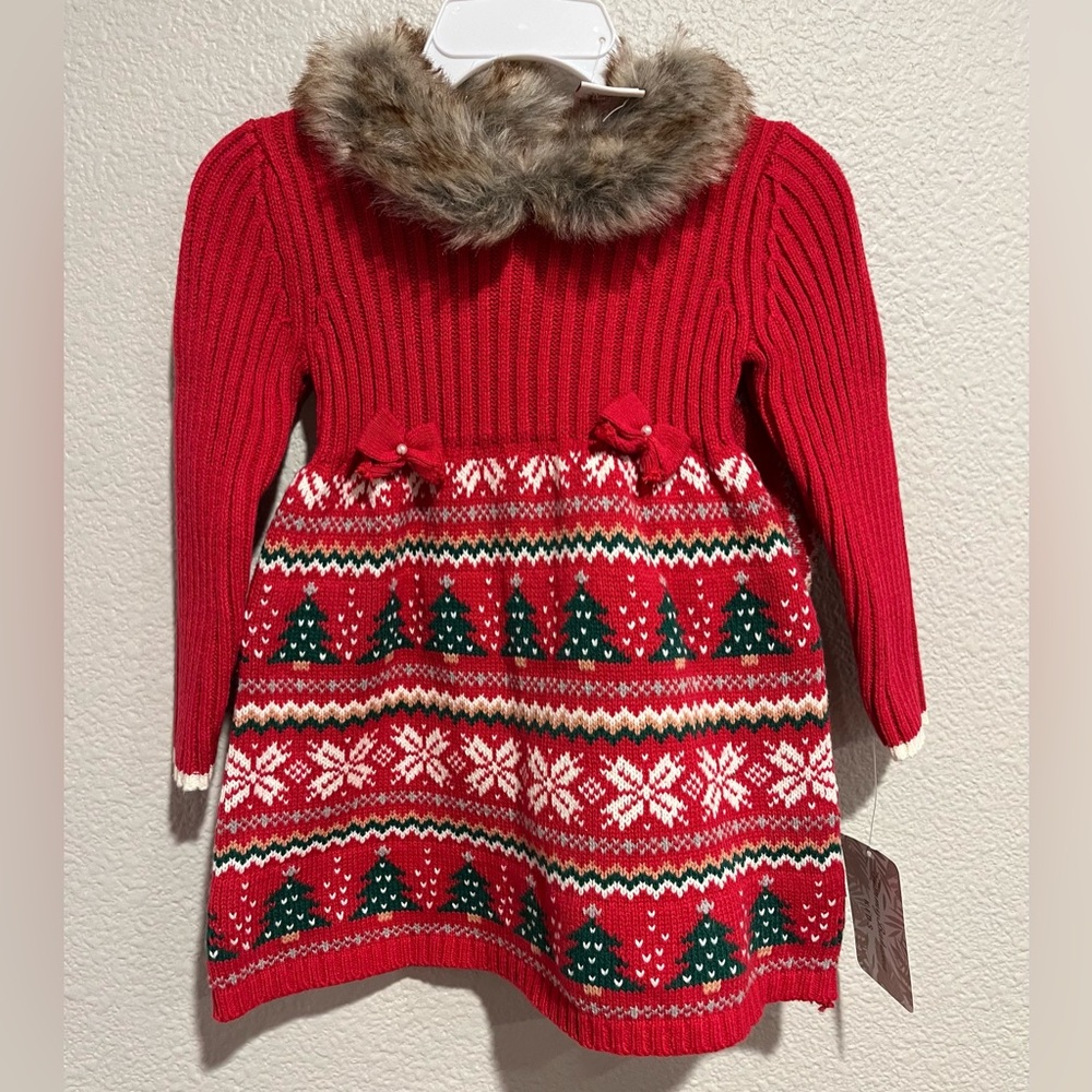 Tommy Bahama Baby Girls Christmas Sweater 3 Piece Set Hat Tights 12 Months
